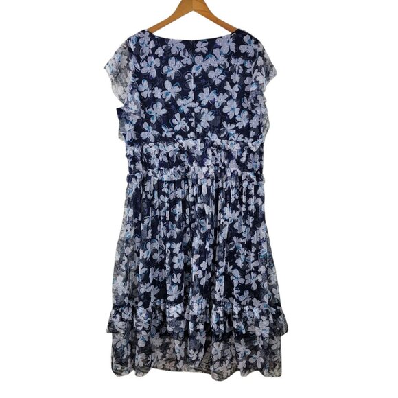Lane Bryant Plus Size 18/20 2X Shirt Dress Floral Navy Ruffle Tiered Skirt Long - Picture 6 of 8